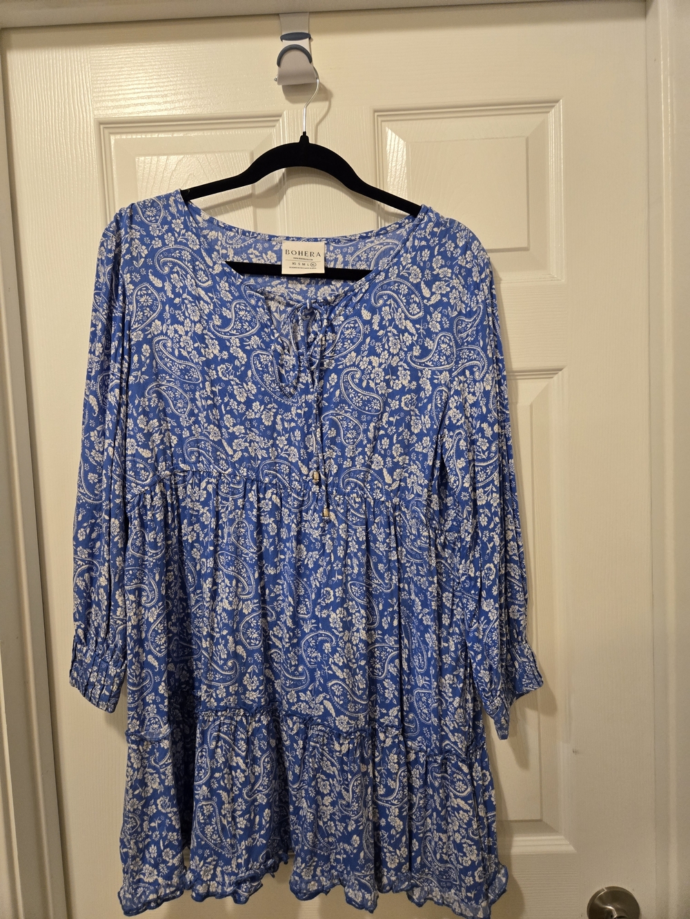 BohoBlue Paisley Mini Dress - Blue Floral Print